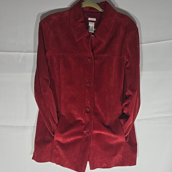 Vintage CHEROKEE Brand Suede Women Jacket Burgundy Red Washable Classic Sz L - Picture 1 of 9